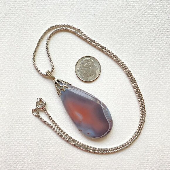 Botswana Agate 2โ Teardrop Pendant with 18โ Durable Silvertone Chain LOVELY - Picture 2 of 4